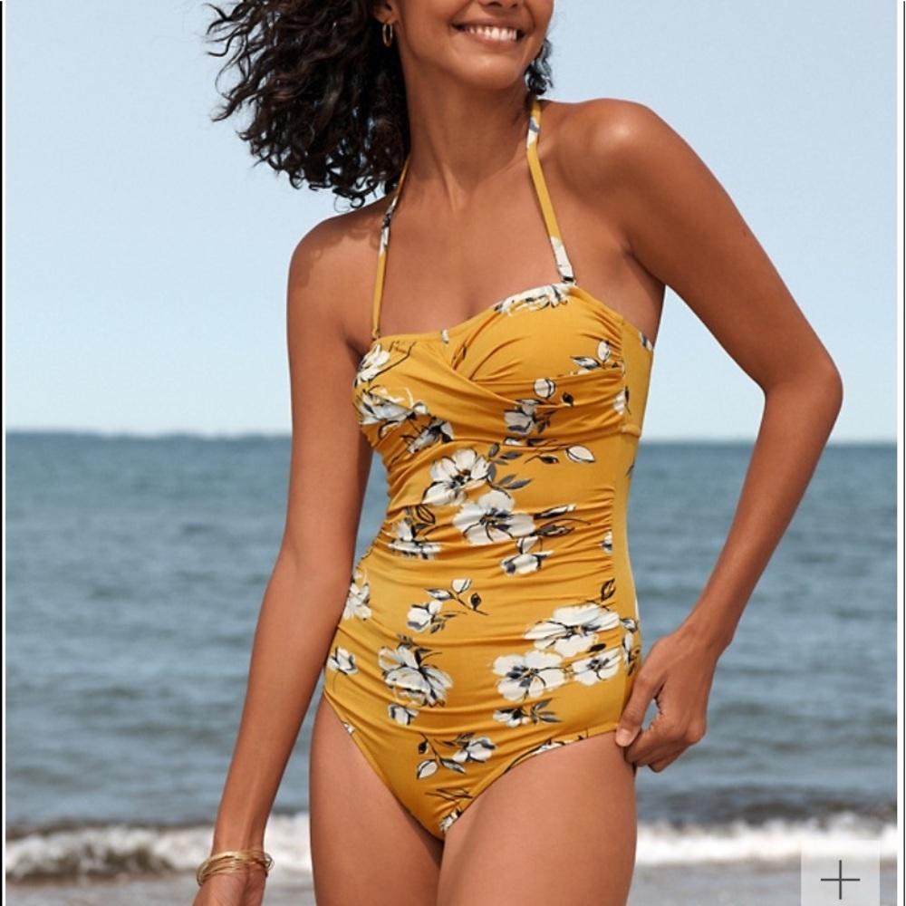 Garnet Hill Ruched Bandeau One-Piece Swimsuit blue size 8 - Picture 8 of 9